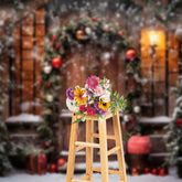 Aperturee - Snowy Wooden Door Light Winter Christmas Backdrop